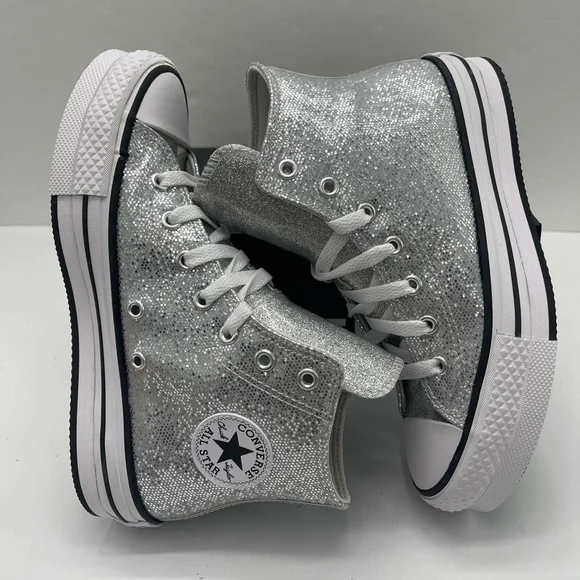 Converse CTAS EVA LIFT HI Chuck Taylor All Star High Top Sneakers Silver Glitter - Picture 11 of 16